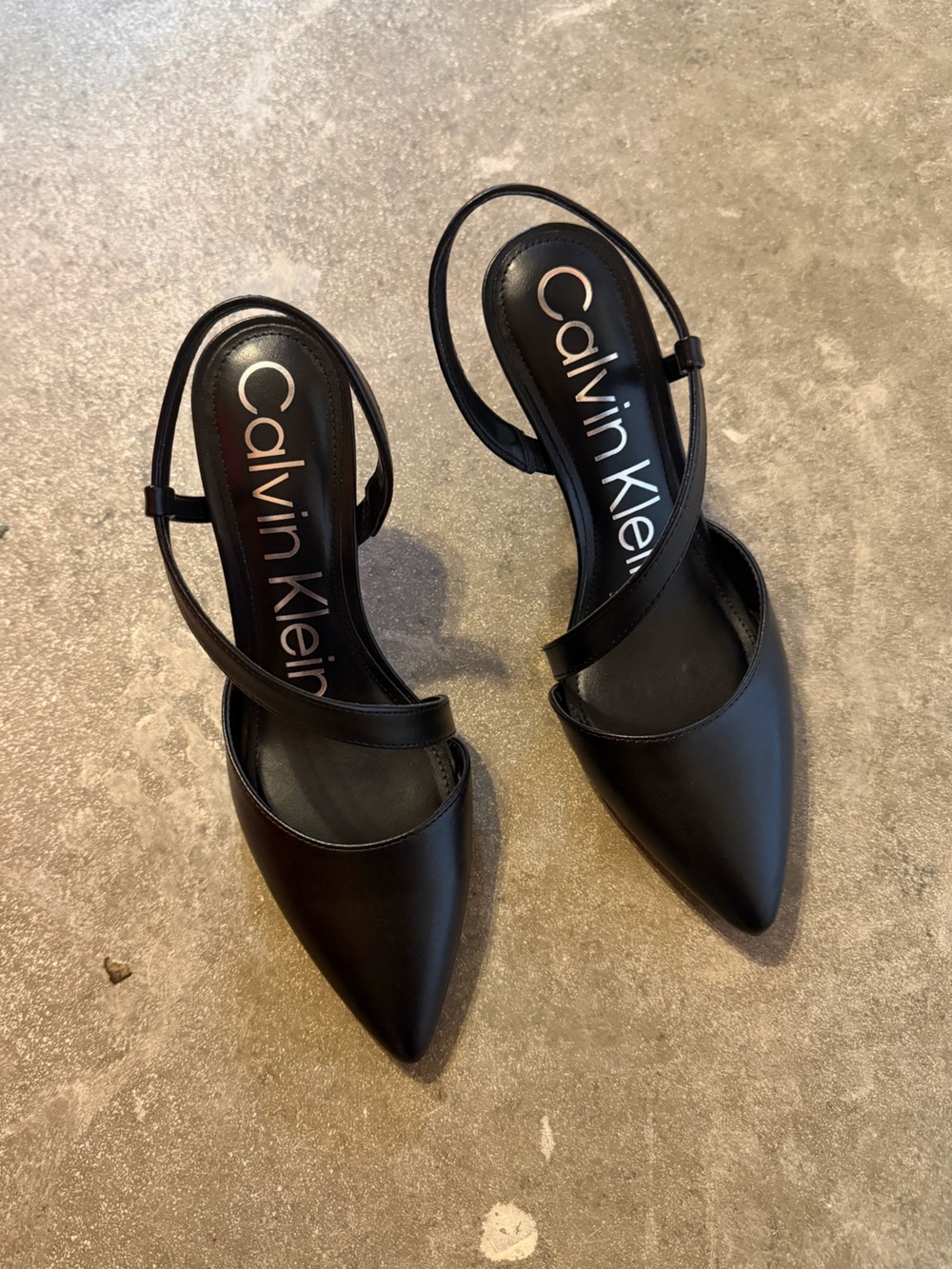 Calvin Klein Black Pointed Leather Slingback Heels